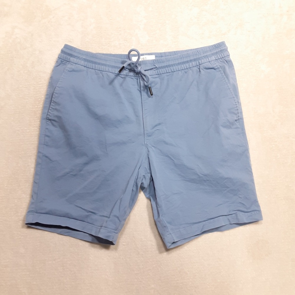 M&S Mens Drawstring Jogger Shorts Sz.M/7" Inseam/Cornflower Blue/Casual/03349533